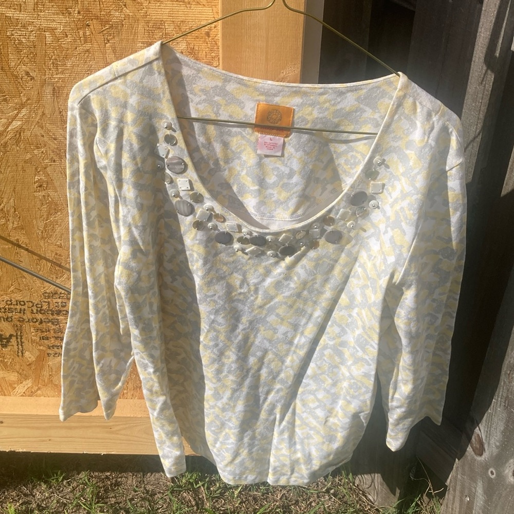 Ruby Rd Gray Embellished 3/4 Sleeve Blouse